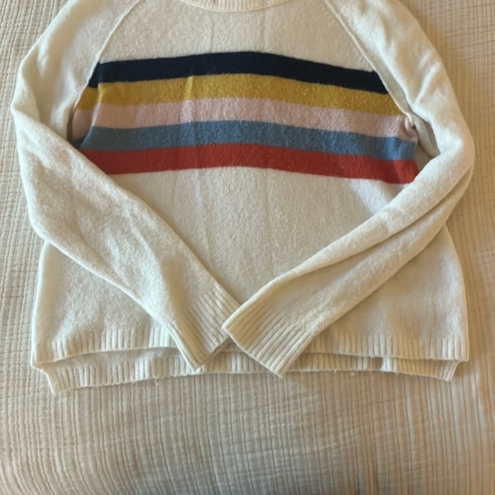 Madewell White and Black Crew Neck Sweater with Stripes